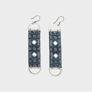 Hootak Balochi Hand-Embroidered Silver Wire Long Earrings | Artisan Jewelry