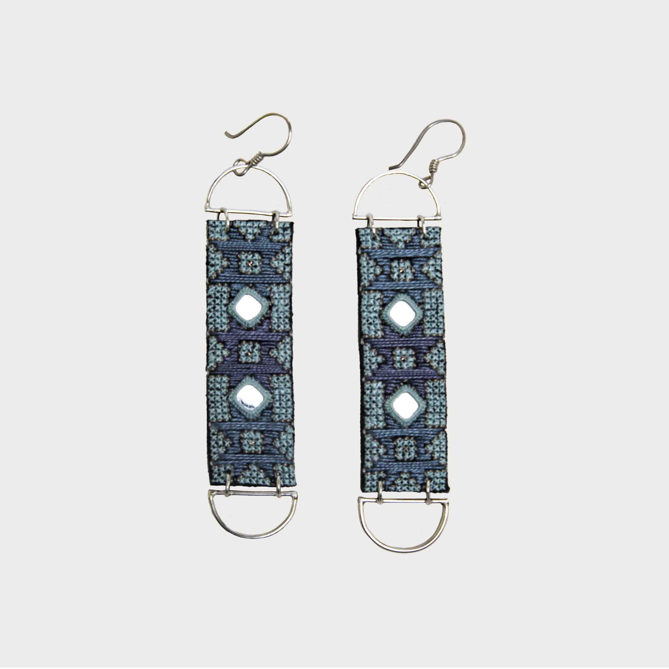 Hootak Balochi Hand-Embroidered Silver Wire Long Earrings | Artisan Jewelry