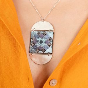 Hootak Balochi Hand-Embroidered Silver Square Necklace | Artisan Jewelry