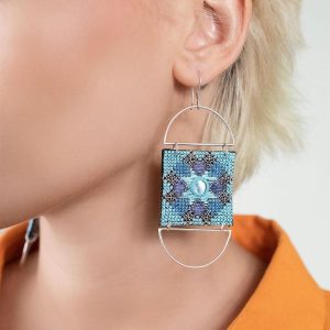 Hootak Hand-embroidered Silver Wire Square Earrings