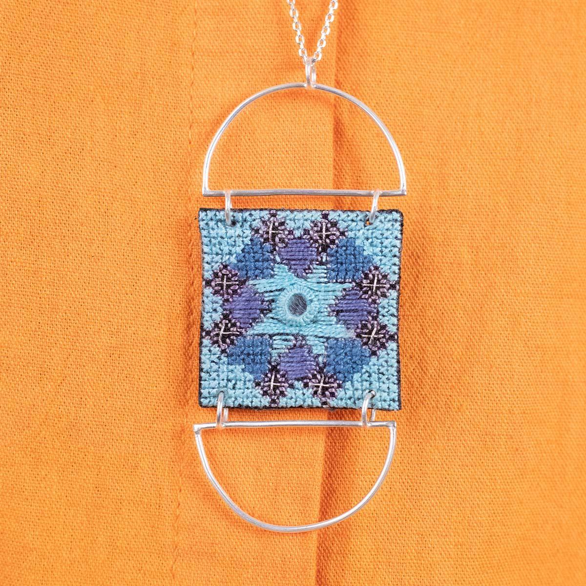Hootak Balochi Hand-Embroidered Silver Wire Square Necklace | Artisan Jewelry