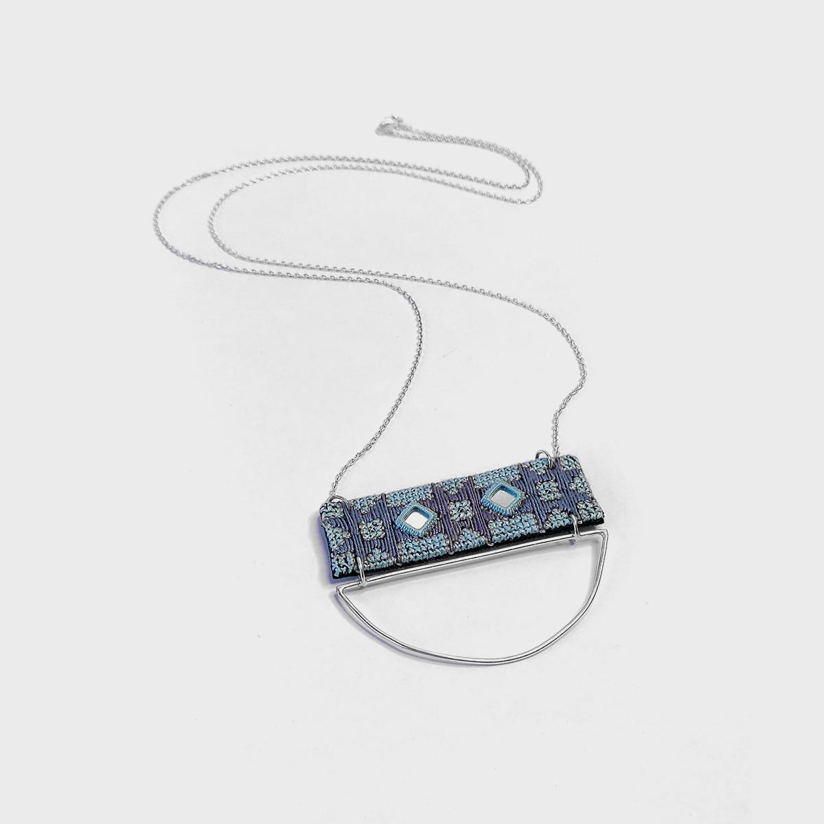 Hootak Balochi Hand-Embroidered Silver Crescent Wire Necklace | Artisan Jewelry